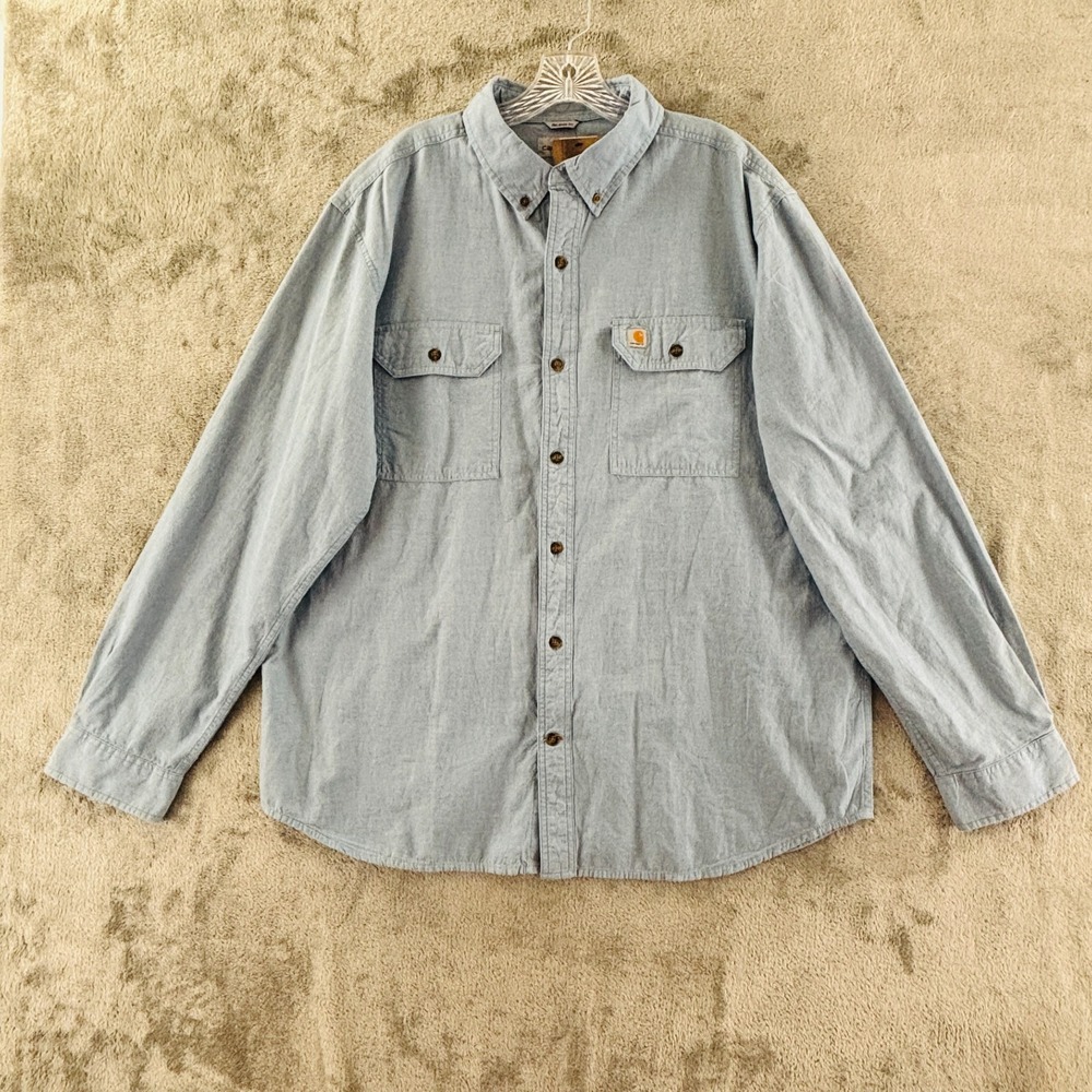 Carhartt Chambray Shirt Relaxed Fit Mens XL Light Blue Long Sleeve Button S202